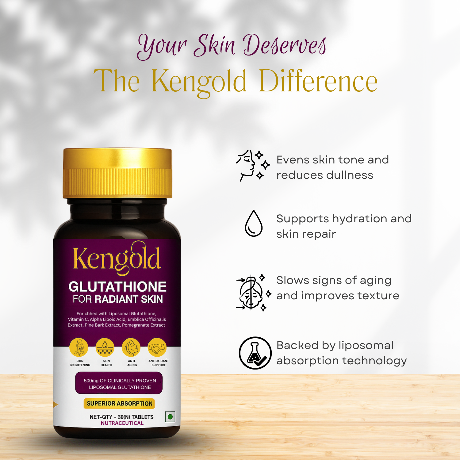 Radiant Skin Combo – Liposomal Glutathione 500mg Tablets + SPF 60 Tinted Sunscreen + Whitening Soap (3-in-1 Skincare Pack)