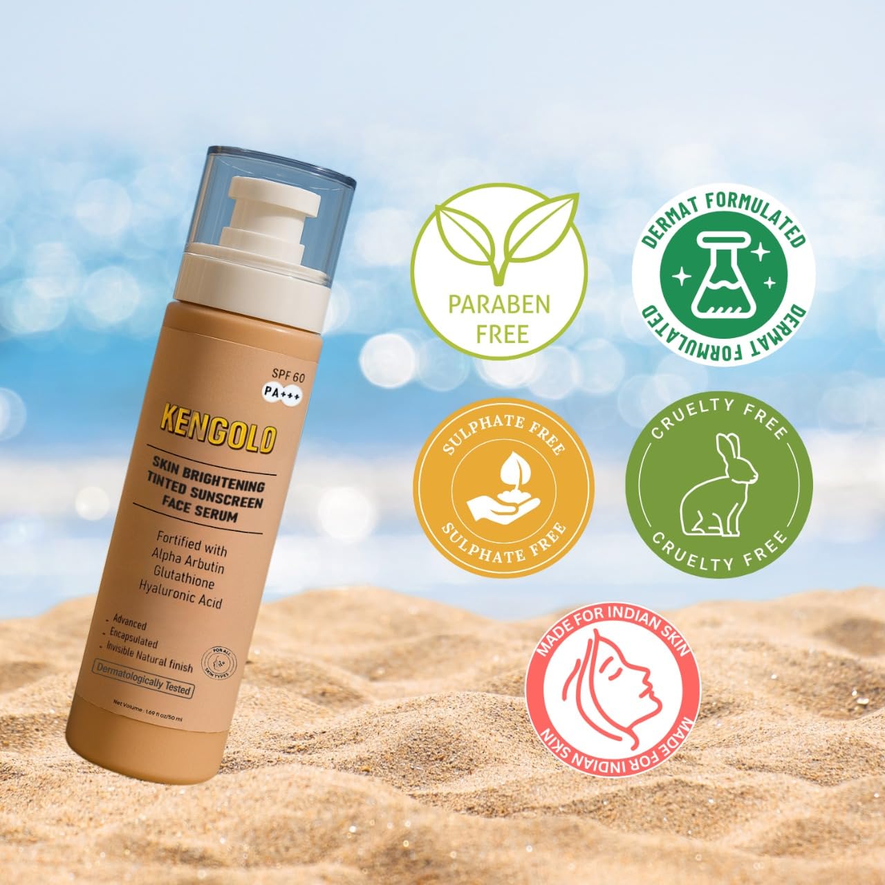 Tinted Skin brightening Sunscreen Serum SPF 60 PA++++ for All Skin Types