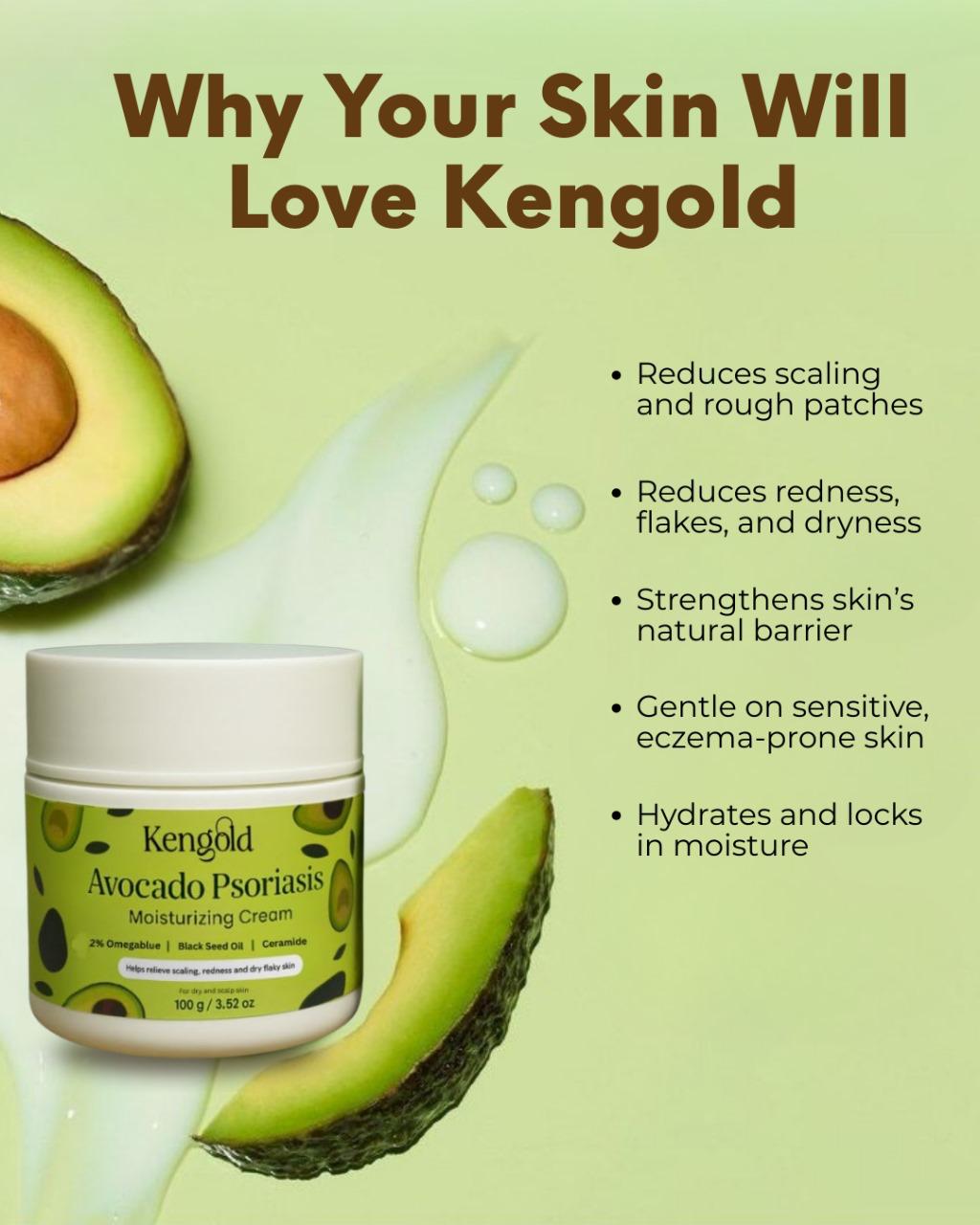 Kengold Avocado Psoriasis Moisturizing Cream for Dry & Flaky Skin.